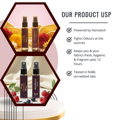 Aromaras Women’s Perfume Combo – Kissberry & Exotiflora (8ml x 2) Aromaras