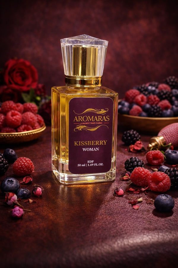 AROMARAS KissBerry women's perfume bottle with strawberries and berries fruity floral fragrance