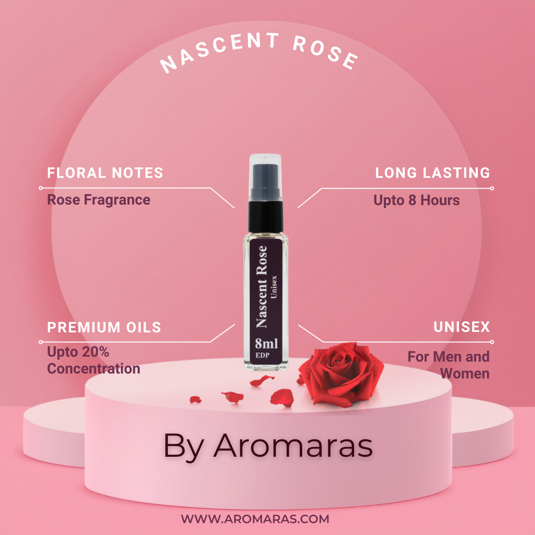 Fragrance notes of AROMARAS Nascent Rose perfume rose bergamot peony cedarwood musk