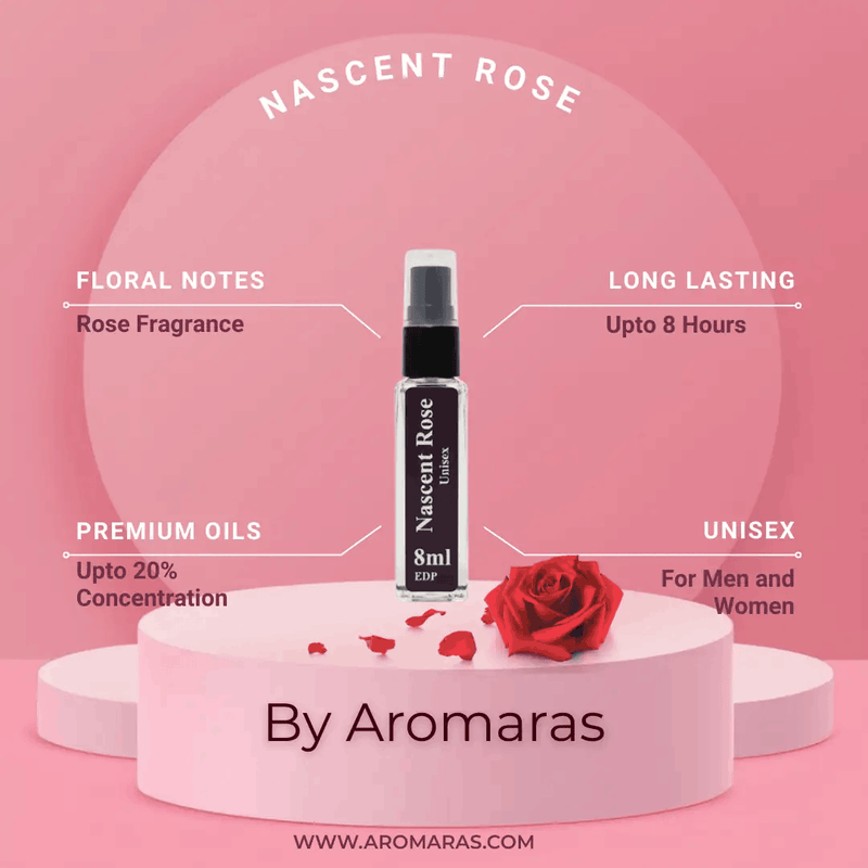 Fragrance notes of AROMARAS Nascent Rose perfume rose bergamot peony cedarwood musk