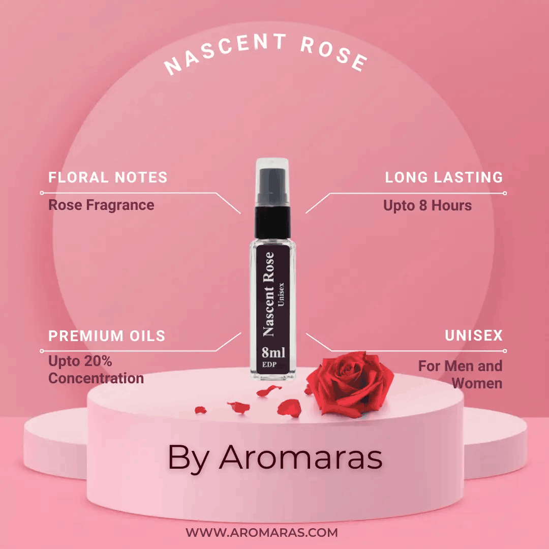 Fragrance notes of AROMARAS Nascent Rose perfume rose bergamot peony cedarwood musk